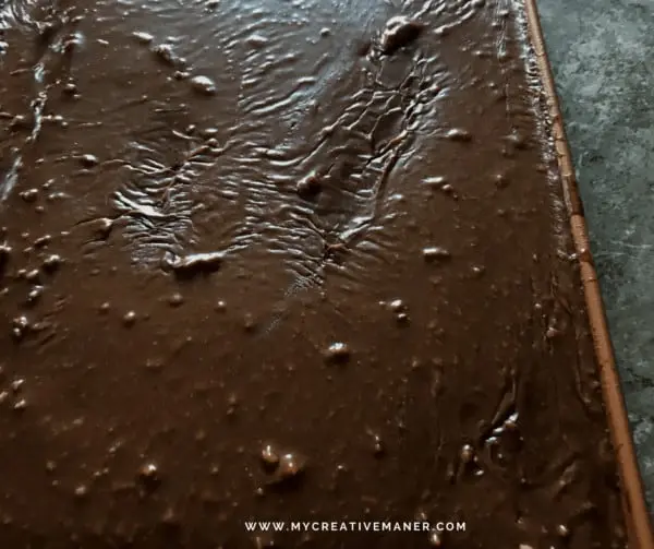 Sheet cake batter in a pan.