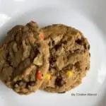 Two monster cookies on a plate