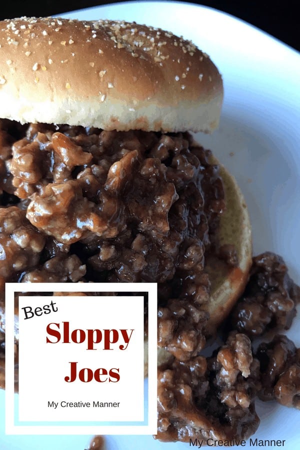 Sloppy Joe on a white plate with the words Best Sloppy Joes