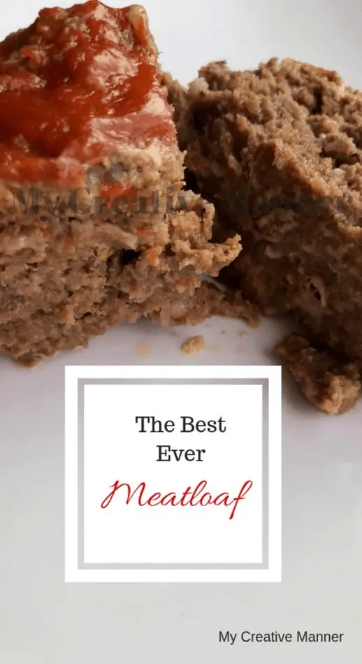 Easy to make Meatloaf with a tomato glaze. #mycreativemanner #meatloaf #dinner Meatloaf with a tomato glaze on a white plate.