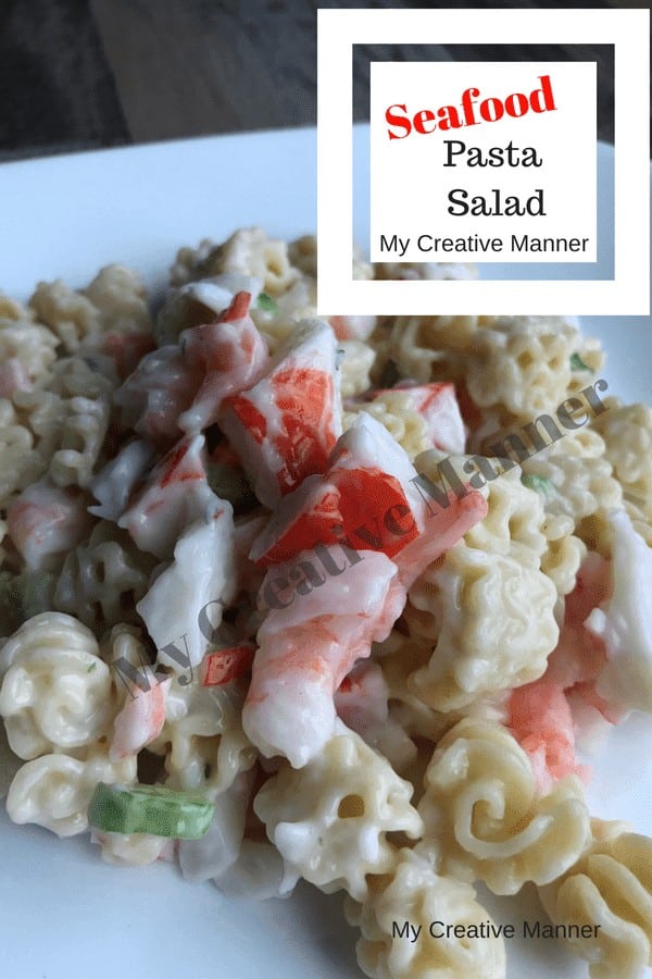 Seafood Salad Recipe on a white plate. 