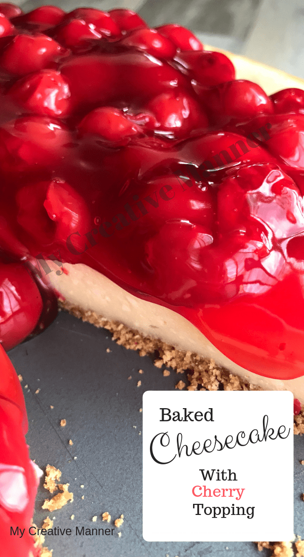 Mouth watering baked cheesecake with cherry topping