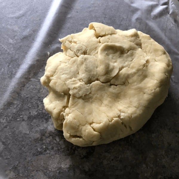 Pie crust dough in wax paper.