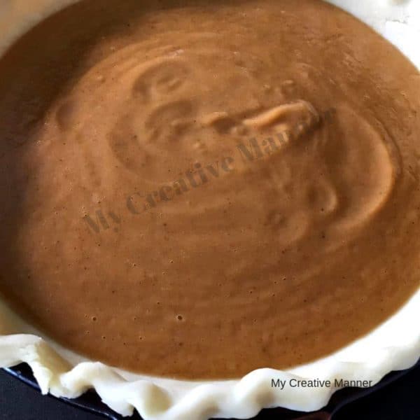 A delicious homemade pumpkin pie done from scratch. This is the perfect pie for the up coming holidays or anytime of the year. #mycreativemanner #pumpkinpie #easypumpkinpie #fromscratch #recipe