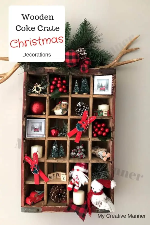 Wooden Coke Crate Christmas Decorations #mycreativemanner #christmas #christmasdecore #cokechristmas #christmascokecrate #woodenchristmascokecrate #coca-colachristmas #farmhousechristmas #rusticchristmas