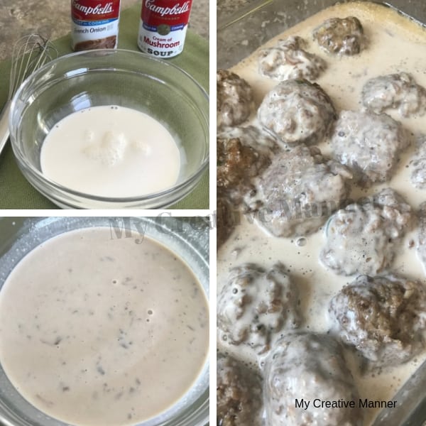 Three pictures of steps on how to make the sauce for Swedish Meatballs