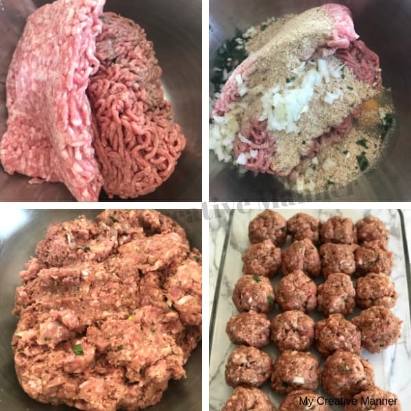 4 smaller pictures of making meatballs