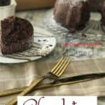 There is a fork and knife in the front of the image. In the background there is a piece of cake on a plate that has chocolate sauce on it and then a plate that has the rest of the cake on it. With the words Chocolate Bundt Cake Recipe in a box at the bottom of the image.