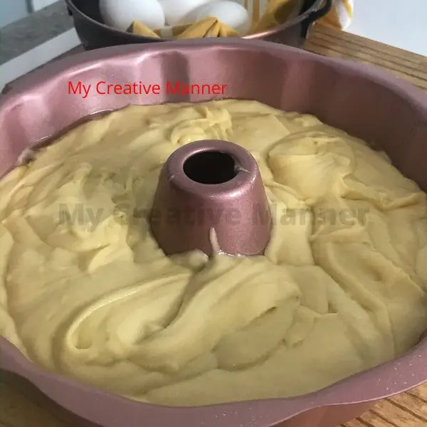 The batter in a bundt pan.