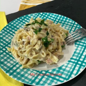Easy casserole recipe on a plate that has a fork on it.