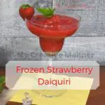 Bacardi frozen strawberry daiquiri cocktail recipe on a yellow napkin.