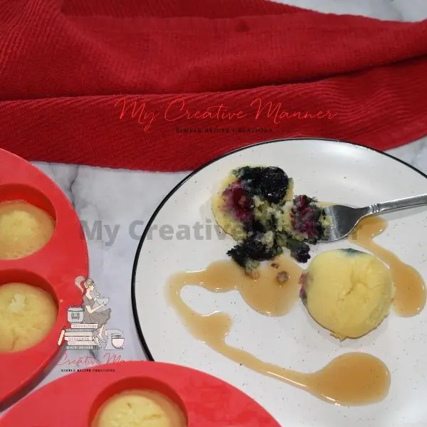 Blueberry pancake bites on a plate.