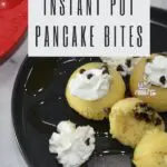 Mini chocolate chip pancake bites on a plate.