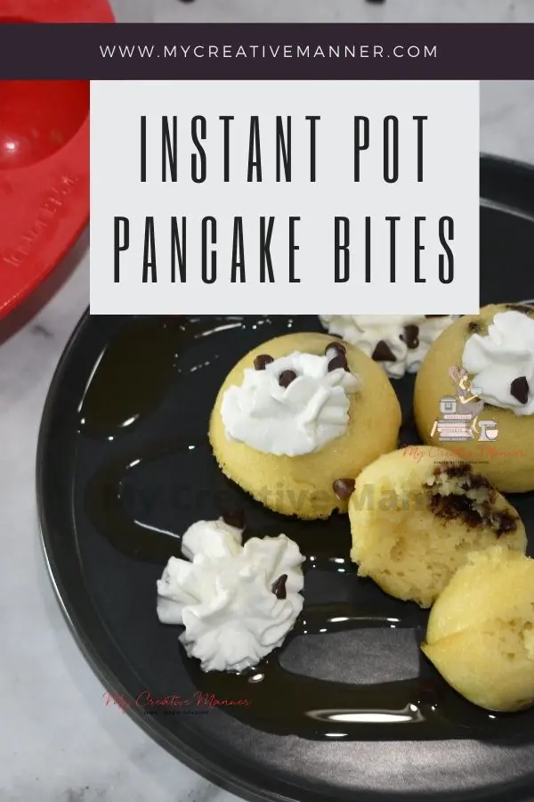 Mini chocolate chip pancake bites on a plate.