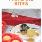 Blueberry pancake bites on a white plate.