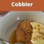 Easy to make pumpkin pecan cobbler in a bowl with ice cream.
