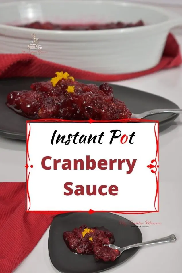 Instant Pot Cranberry Sauce on a grey plate and a white dish.