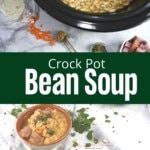 A bowl of soup with northern beans in the crock pot.