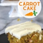 A slice of carrot cake with pineapple that is topped with cream cheese frosting.