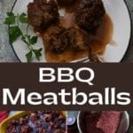 Top image is of finished meatballs, the next is the recipe in a baking dish before baking, and the last is of all the ingredients that is need to make the recipe.