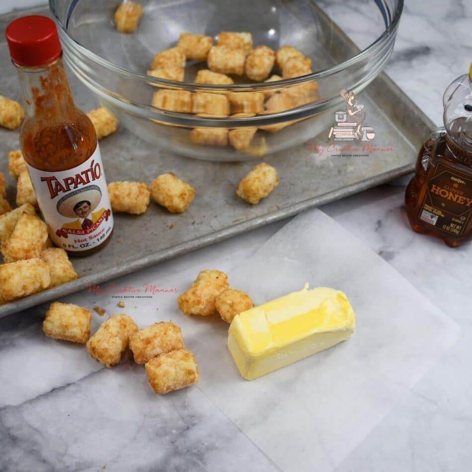 The ingredients to make baked tater tots.