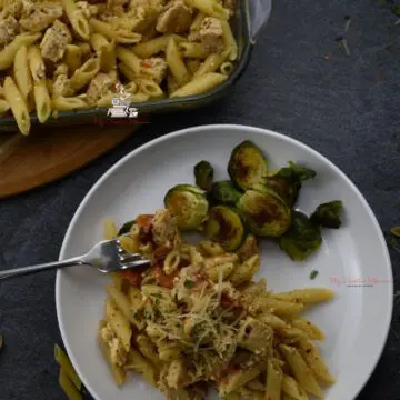 The recipe on a plate with some on a fork.