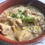 White chili with chicken in a bowl.