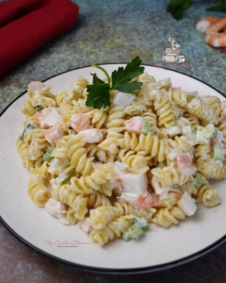 Pasta Salad on a white plate.