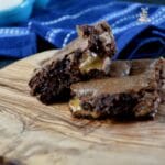 Brownies on a wood board.