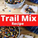 Sweet and salty trail mix in a bowl with more on wax paper next to the bowl.