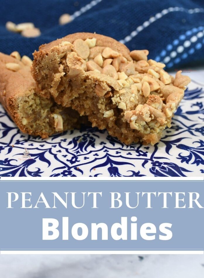 Peanut butter blondies stacked on top of each other.