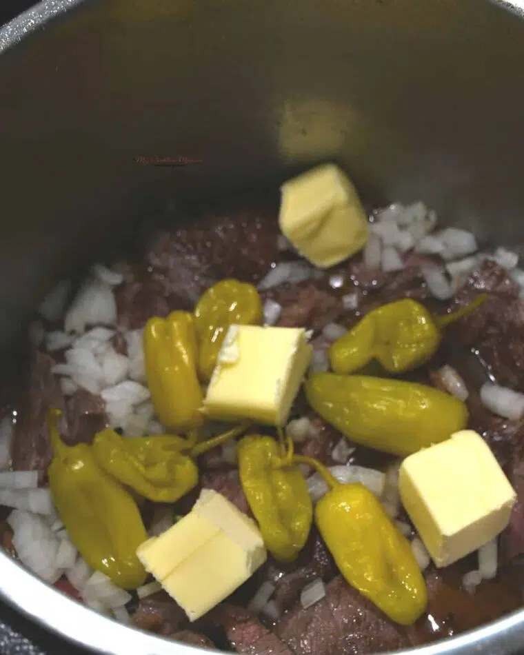 All the ingredients for a roast in the Instant Pot.