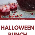 A large bowl and glasses filled with Halloween punch.