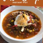 A bowl filled with Instant Pot taco soup.