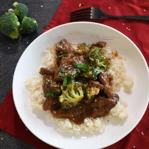 A healthy beef recipe over rice.