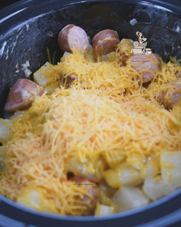 Cheese on top of an easy crockpot recipe.