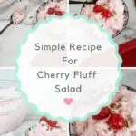 Four images of the cherry fluff salad that is made with cool whip from different angles.