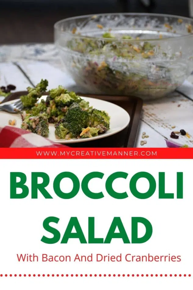 Front view of broccoli cranberry salad on a plate.