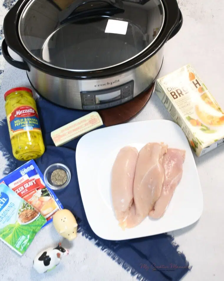 Overhead shot of all the ingredients that are needed to make this crock pot recipe. 