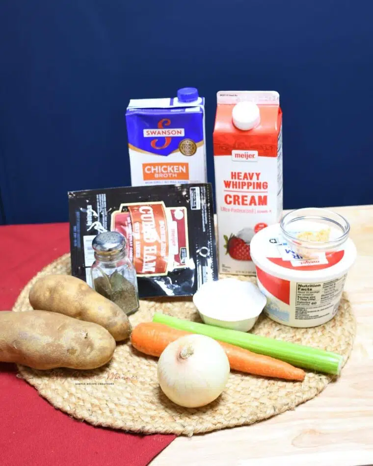 All the ingredients needed for slow cooker potato and ham soup.