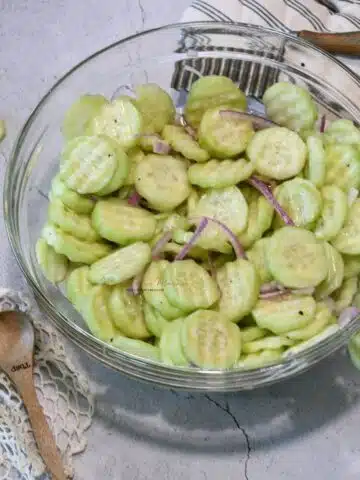 A colorful and refreshing cucumber salad made wit a quick and easy marinade.