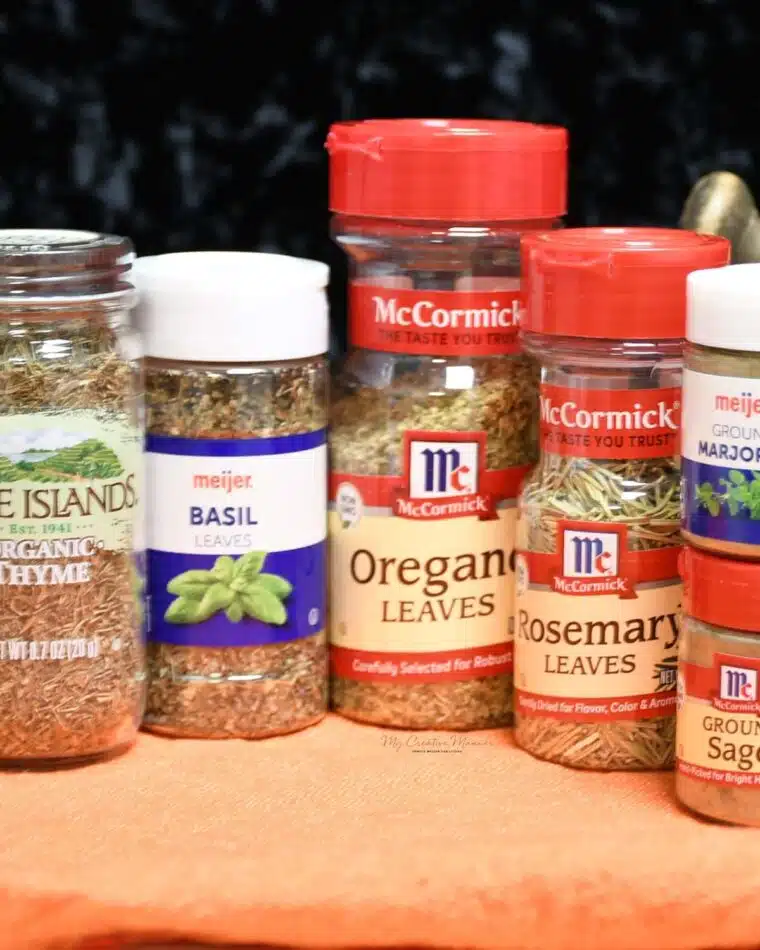 The 6 ingredients that are used to make our homemade Italian seasoning mix.